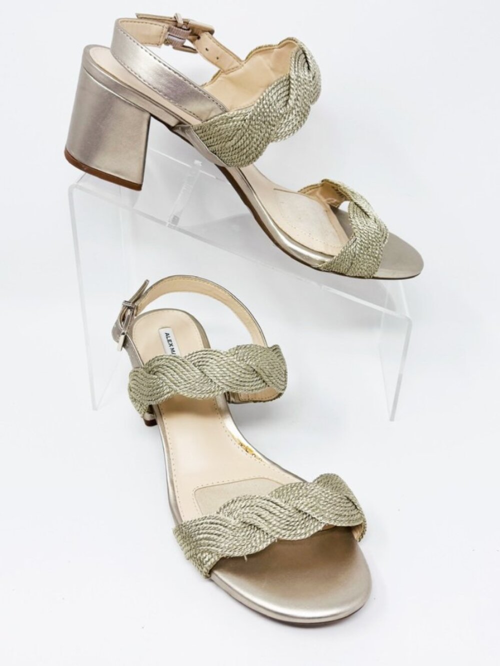 Alex Marie Womens Gold Textile Buckle Heel Sandal  Size 9